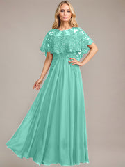 A-line Scoop Illusion Floor-Length Lace Chiffon Mother of the Bride Dress With Sequins