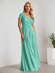 A-Line V-Neck Floor-Length Chiffon Mother of the Bride Dress