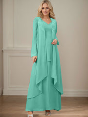 Elegant V-Neck Long Sleeves Floor-Length Mother Of The Bride Dresses WithWrap