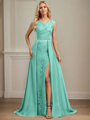 Sheath/Column Scoop Illusion Floor-Length Detachable Chiffon Lace Mother of the Bride Dress With Sequins Beading