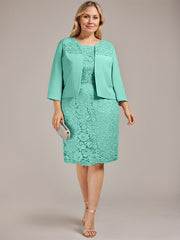 Sheath/Column Scoop Knee-Length Chiffon Lace Mother of the Bride Dress With Beading