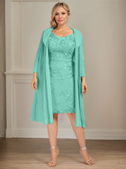 Sheath/Column V-Neck Knee-Length Lace Chiffon Mother of the Bride Dress