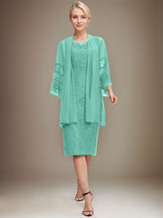 Sheath/Column Scoop Knee-Length Lace Mother of the Bride Dress With Sequins Beading