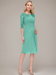 Sheath/Column Knee-Length Chiffon Mother of the Bride Dress With Jacket Appliqued Pleated