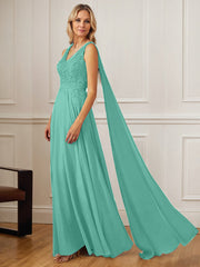 A-Line V-Neck Floor-Length Chiffon Mother of the Bride Dress
