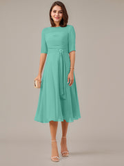 A-Line Boat-neck Pleated Chiffon Mother of the Bride Dress