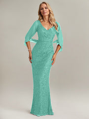 Mermaid V-Neck Floor-Length Chiffon Mother of the Bride Dress