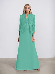 Sheath/Column Square Neck Floor-Length Chiffon Mother of the Bride Dress