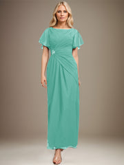 A-line Scoop Ankle-Length Chiffon Mother of the Bride Dress With Beading Pleated