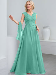 A-Line V-Neck Sleeveless Chiffon Mother Of The Bride Dresses With Lace