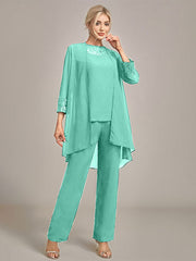 Navy Long Sleeves 3 Pieces Mother of the Bride Pant Suits