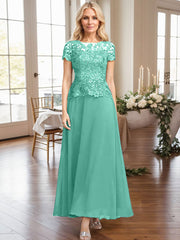 A-Line Illusion Neck Ankle-Length Chiffon Mother Of The Bride Dresses With Lace