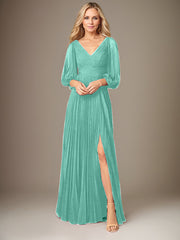 A-Line V-Neck Floor-Length Chiffon Mother of the Bride Dress