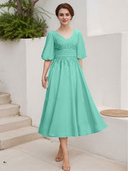 A-Line V-Neck 1/2 Sleeves Chiffon Mother Of The Bride Dresses With Lace