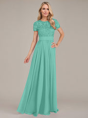A-Line Scoop Floor-Length Chiffon Mother of the Bride Dress
