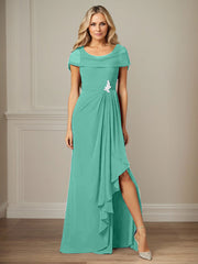 Dark Navy A-Line Side Slit Chiffon Dress Mother of the Bride Dress