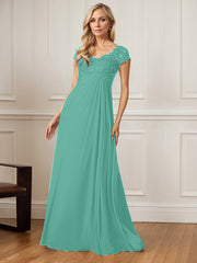 A-Line V-Neck Floor-Length Chiffon Mother of the Bride Dress