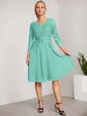 A-line V-Neck Knee-Length Lace Chiffon Mother of the Bride Dress With Sequins