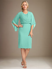 Sheath/Column V-Neck Knee-Length Lace Chiffon Mother of the Bride Dress With Sequins