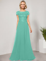 A-line Scoop Illusion Floor-Length Lace Chiffon Evening Dress With Sequins