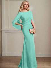 Trumpet/Mermaid Boat Neck Floor-Length Chiffon Mother of the Bride Dress With Pleated
