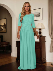 A-Line Scoop Floor-Length Chiffon Mother of the Bride Dress