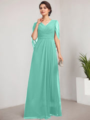A-line V-Neck Floor-Length Chiffon Mother of the Bride Dress With Pleated