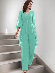Jumpsuit/Pantsuit Puff Slevees Chiffon Mother Of The Bride Dresses