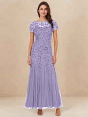 A-Line Scoop Illusion Floor-Length Tulle Mother of the Bride Dress