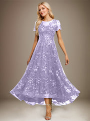 A-line Scoop Illusion Asymmetrical Sequin Lace Evening Dress