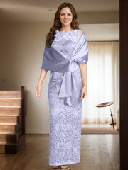 Sheath/Column Scoop Neck Floor-Length Lace/Silk Like Satin Mother Of The Bride Dresses