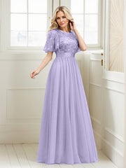 A-Line Short Sleeve Embroidery Mother Of The Bride Dress