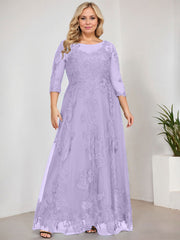 A-line Scoop Illusion Floor-Length Tulle Lace Mother of the Bride Dress With Sequins