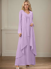Elegant V-Neck Long Sleeves Floor-Length Mother Of The Bride Dresses WithWrap