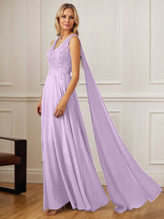 A-Line V-Neck Floor-Length Chiffon Mother of the Bride Dress