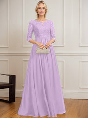 A-line Scoop Floor-Length Lace Chiffon Mother of the Bride Dress With Crystal Brooch Sequins
