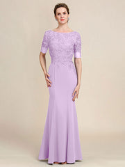 Grey Blue Mermaid Floor Length Chiffon Mother of Bride Dress With Appliques