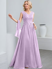A-Line V-Neck Sleeveless Chiffon Mother Of The Bride Dresses With Lace