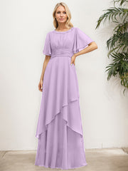 A-line Scoop Floor-Length Chiffon Mother of the Bride Dress With Pleated Sequins Beading
