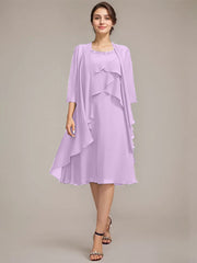 A-line Scoop Knee-Length Chiffon Mother of the Bride Dress With Beading