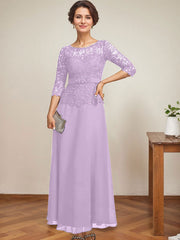 A-line Scoop Illusion Ankle-Length Chiffon Lace Mother of the Bride Dress With Rhinestone Beading