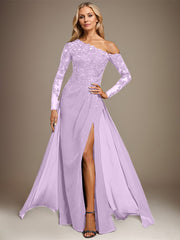 Trumpet/Mermaid Asymmetrical Illusion Floor-Length Lace Chiffon Evening Dress With Sequins