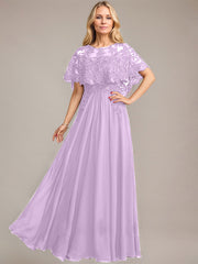 A-line Scoop Illusion Floor-Length Lace Chiffon Mother of the Bride Dress With Sequins