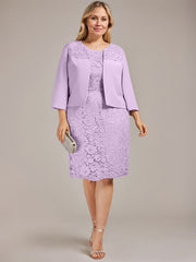 Sheath/Column Scoop Knee-Length Chiffon Lace Mother of the Bride Dress With Beading