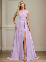 Sheath/Column Scoop Illusion Floor-Length Detachable Chiffon Lace Mother of the Bride Dress With Sequins Beading