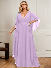 A-line V-Neck Floor-Length Chiffon Mother of the Bride Dress With Sequins Appliques Lace Beading