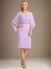Sheath/Column V-Neck Knee-Length Lace Chiffon Mother of the Bride Dress With Sequins