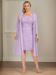 Sheath/Column V-Neck Knee-Length Lace Chiffon Mother of the Bride Dress