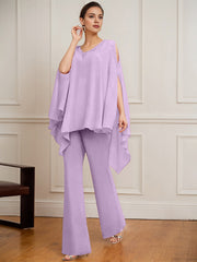 Separates Jumpsuit/Pantsuit V-Neck Floor-Length Chiffon Mother of the Bride Dress With Beading