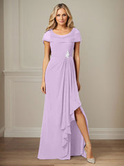 Dark Navy A-Line Side Slit Chiffon Dress Mother of the Bride Dress